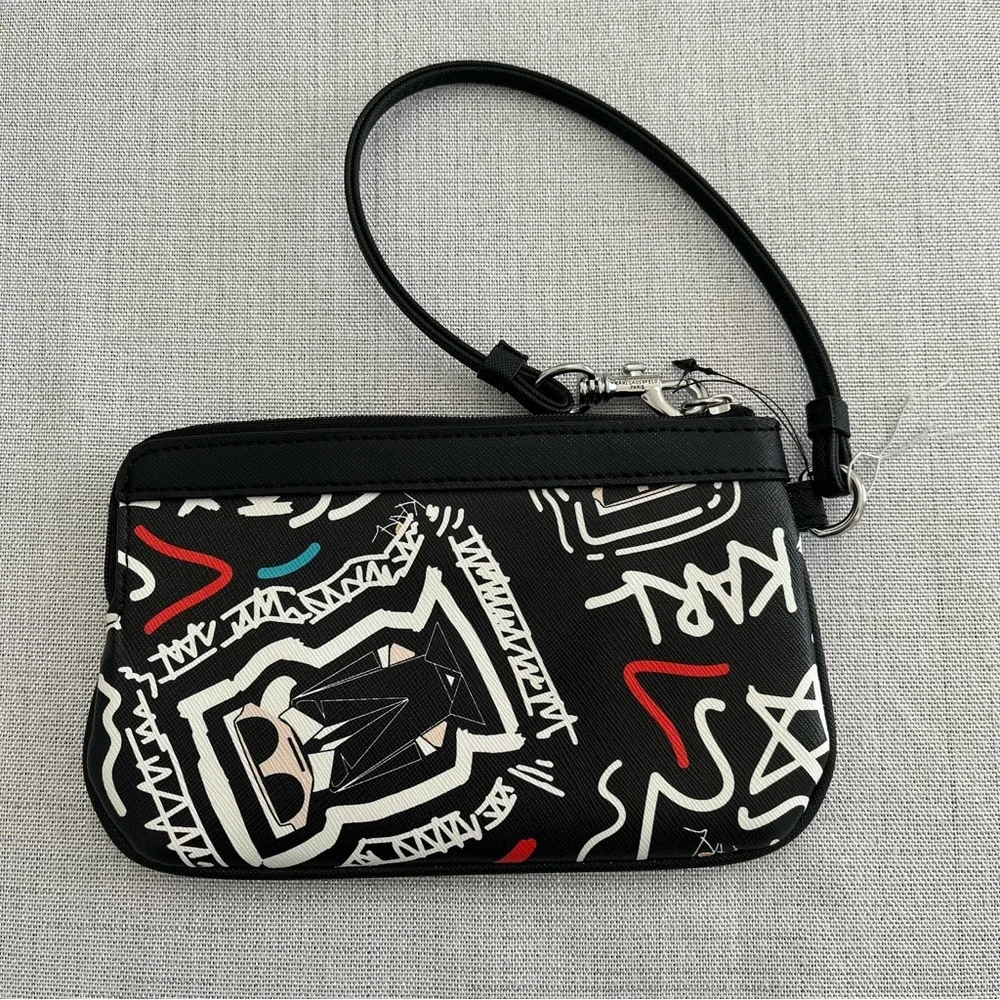 Karl Lagerfeld Black Women's Maybelle Print Wrislet Pouch